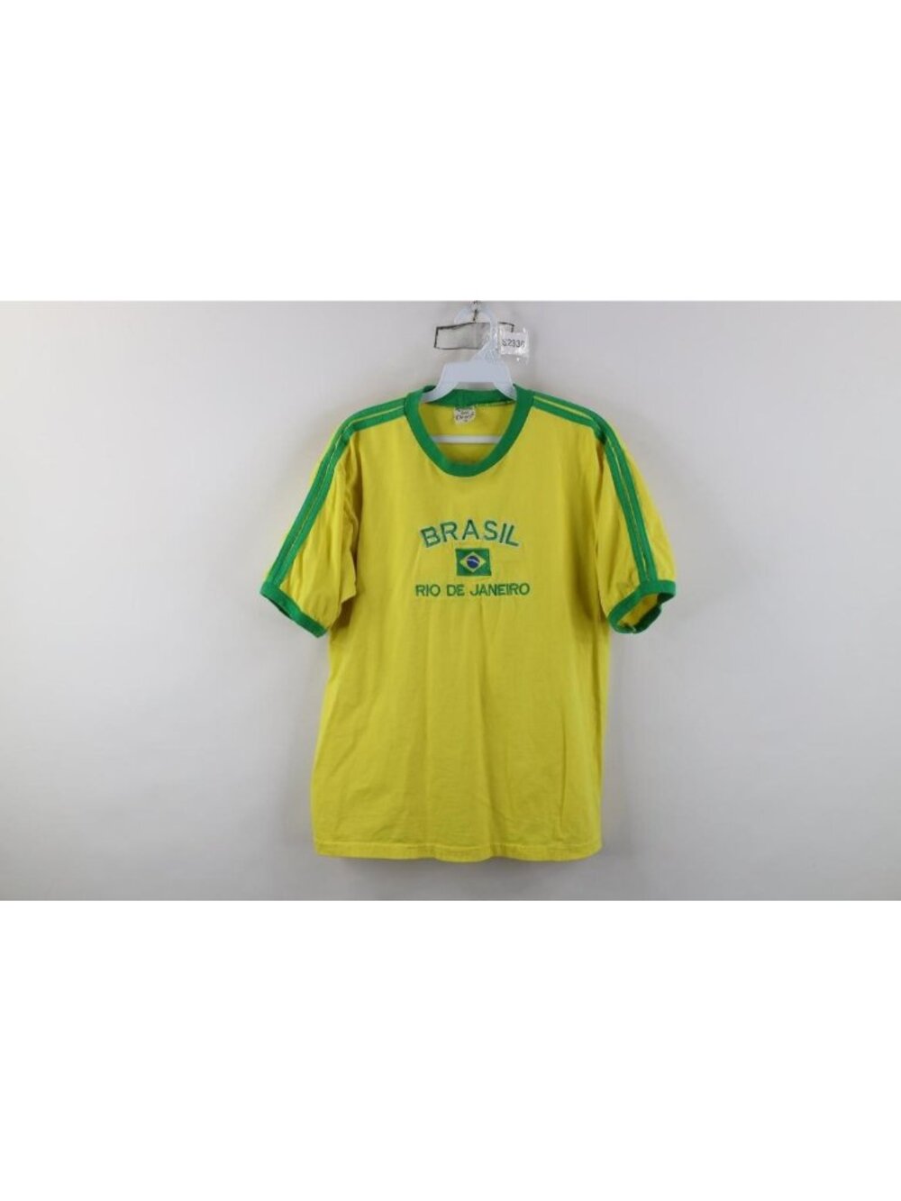 Vintage 90s Womens Medium Faded Brasil Rio de Janeiro Striped Ringer T-Shirt